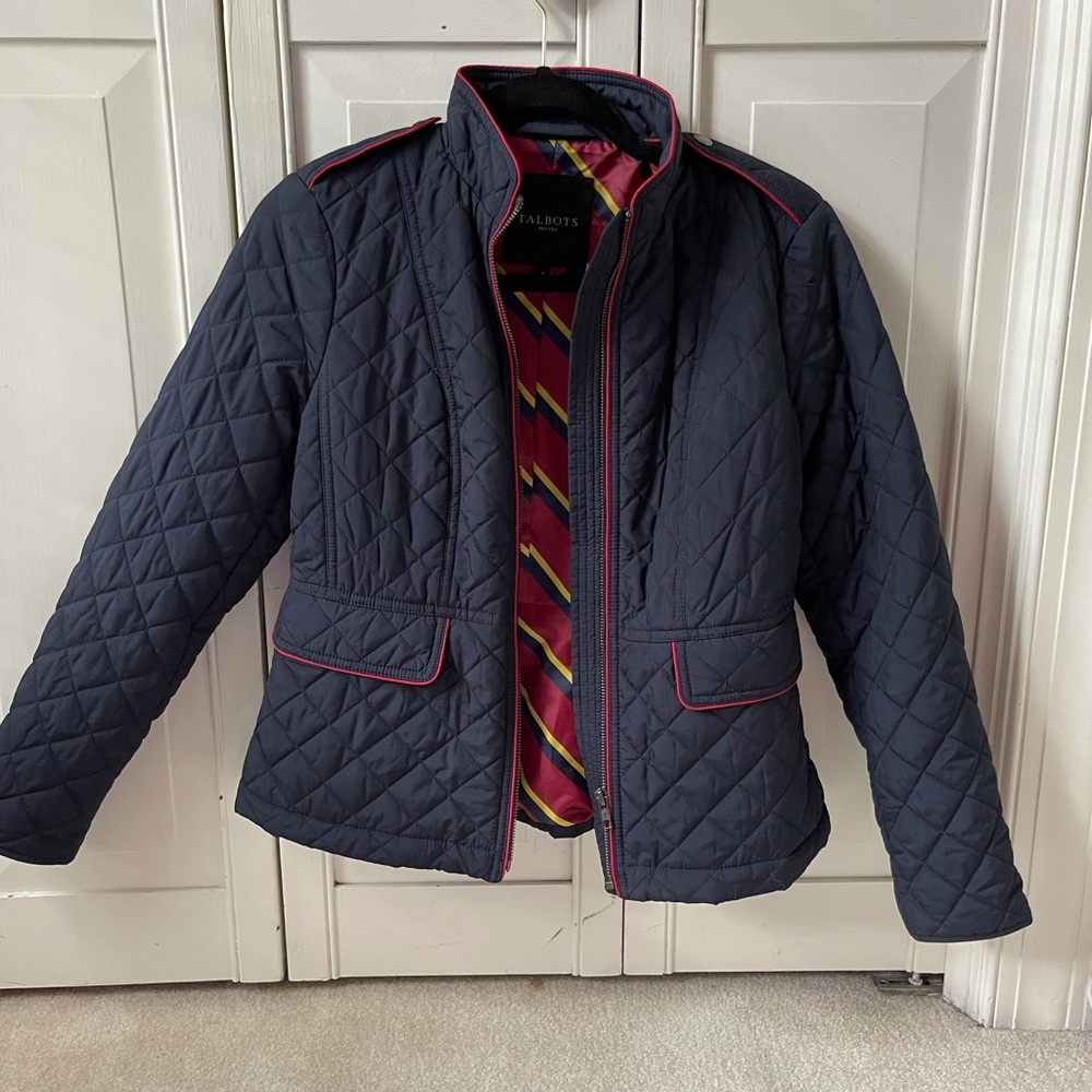Talbots navy quilted jacket size P